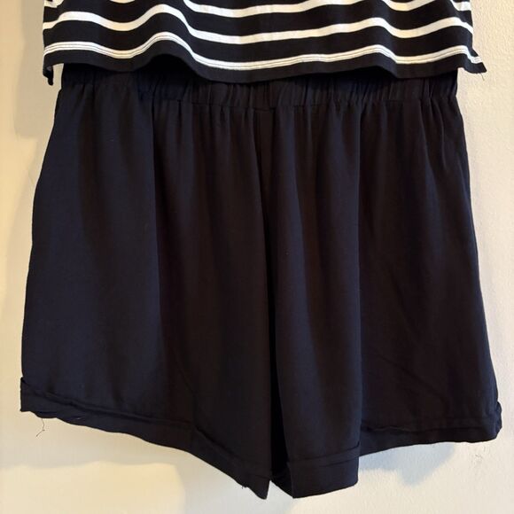 Elevenses Anthropologie Shorts Romper Black White Nautical Stripe‎ Size M - Picture 12 of 15